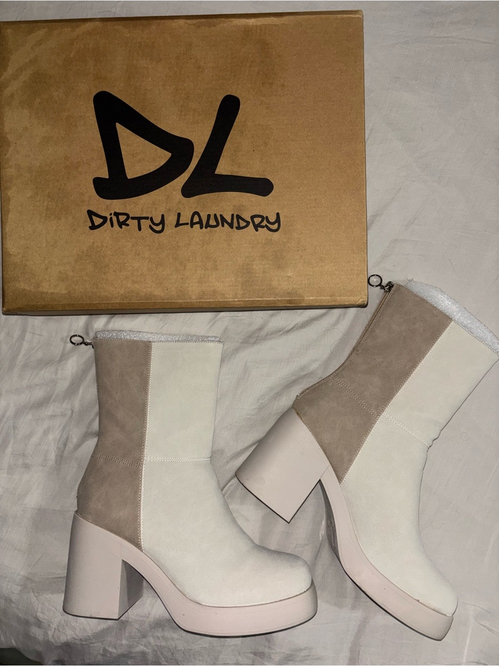 Dirty Laundry Suede Two-Tone Block Heel Ankle Boots